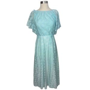 Vintage 70’s-80’s Light Aqua Blue Lace Bohemian Formal Maxi Dress Small